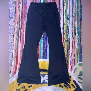 Shein flare leggings with criss-cross waist and pockets